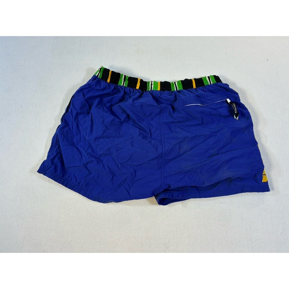 Vintage Nautica‎ Men's Spell Out Swim Trunks Blue Yellow Green Medium - Picture 2 of 7